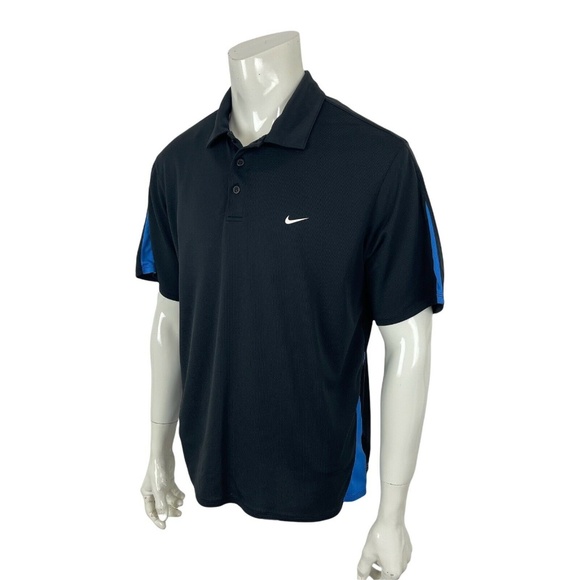 Nike Golf Dri-Fit UV Black Blue Solid And Mesh UV Golf Polo Shirt Mens XL - Picture 1 of 13